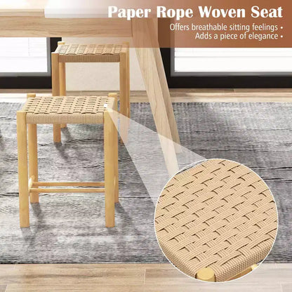 Tabouret de salle à manger Costway, lot de 2 ou 4, 45 cm, sans dossier, avec cadre en bois de caoutchouc, assise en papier tissé, pour cuisine