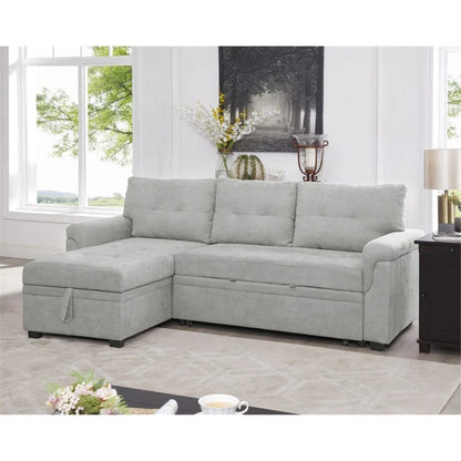 Canapé d'angle réversible convertible avec lit gigogne, méridienne de rangement et pieds durables