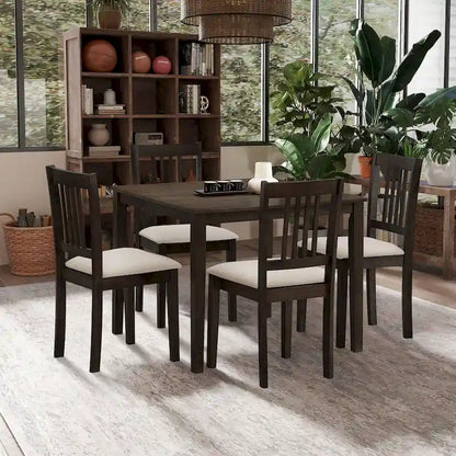 Ensemble Table et Chaises de Salle à Manger Carrée en Bois, Table à Manger Décontractée avec 4 Chaises de Salle à Manger Rembourrées pour Coin Repas de Cuisine