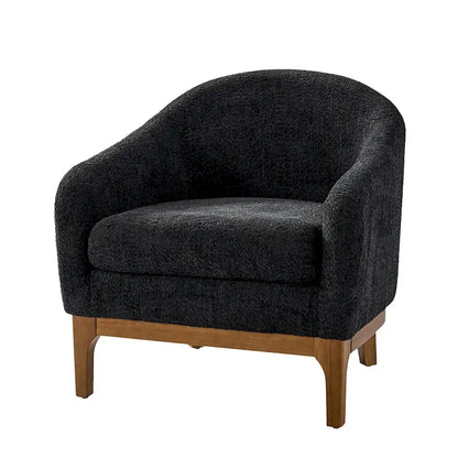 Fauteuil tonneau moderne Augus en bouclette avec pieds en bois massif par HULALA HOME