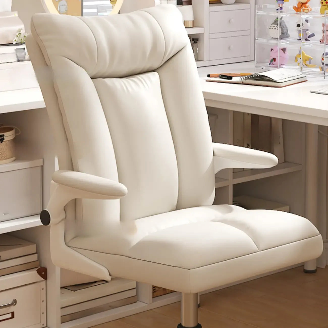 Chaise de bureau pivotante réglable en tissu blanc moderne