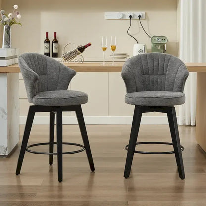 Lot de 2 tabourets de bar pivotants, chaises de salle à manger rembourrées avec large dossier, chaises de hauteur comptoir avec pieds en métal