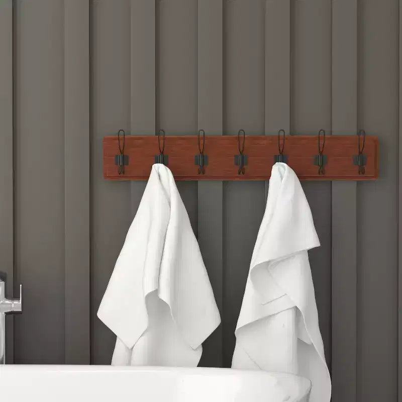 Étagère de rangement murale en pin Merrick Lane de 34 pouces avec crochets de suspension, pour entrée, cuisine, salle de bain