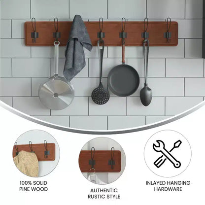 Étagère de rangement murale en pin Merrick Lane de 34 pouces avec crochets de suspension, pour entrée, cuisine, salle de bain