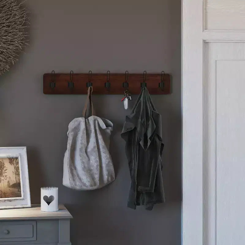 Étagère de rangement murale en pin Merrick Lane de 34 pouces avec crochets de suspension, pour entrée, cuisine, salle de bain
