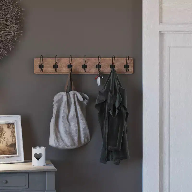 Étagère de rangement murale en pin Merrick Lane de 34 pouces avec crochets de suspension, pour entrée, cuisine, salle de bain