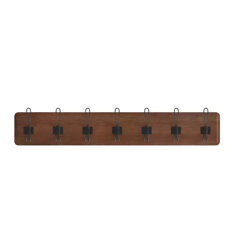 Étagère de rangement murale en pin Merrick Lane de 34 pouces avec crochets de suspension, pour entrée, cuisine, salle de bain