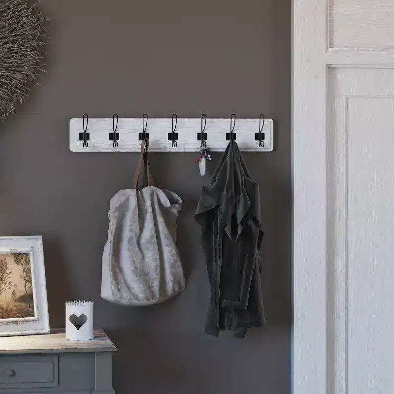 Étagère de rangement murale en pin Merrick Lane de 34 pouces avec crochets de suspension, pour entrée, cuisine, salle de bain