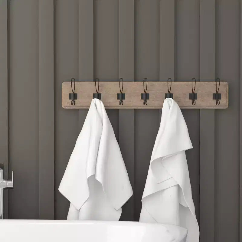 Étagère de rangement murale en pin Merrick Lane de 34 pouces avec crochets de suspension, pour entrée, cuisine, salle de bain