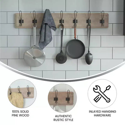 Étagère de rangement murale en pin Merrick Lane de 34 pouces avec crochets de suspension, pour entrée, cuisine, salle de bain