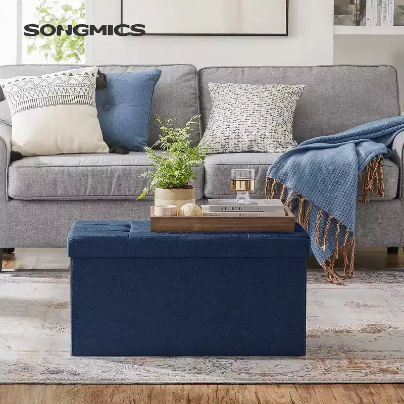 SONGMICS Banc de Rangement Ottoman 30 Pouces, Coffre de Rangement, Repose-Pieds, Supporte jusqu'à 300 kg, pour Chambre, Salon
