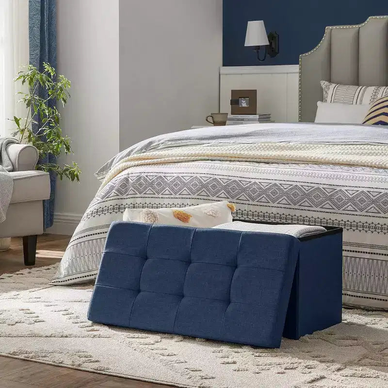 SONGMICS Banc de Rangement Ottoman 30 Pouces, Coffre de Rangement, Repose-Pieds, Supporte jusqu'à 300 kg, pour Chambre, Salon