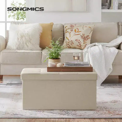 SONGMICS Banc de Rangement Ottoman 30 Pouces, Coffre de Rangement, Repose-Pieds, Supporte jusqu'à 300 kg, pour Chambre, Salon