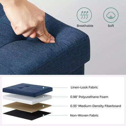 SONGMICS Banc de Rangement Ottoman 30 Pouces, Coffre de Rangement, Repose-Pieds, Supporte jusqu'à 300 kg, pour Chambre, Salon
