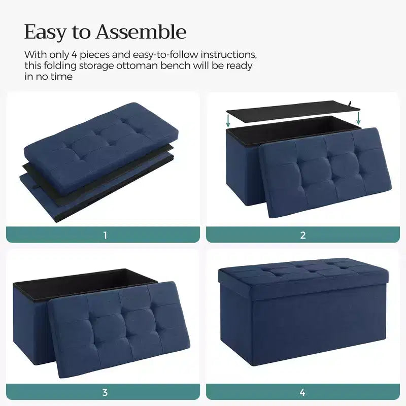 SONGMICS Banc de Rangement Ottoman 30 Pouces, Coffre de Rangement, Repose-Pieds, Supporte jusqu'à 300 kg, pour Chambre, Salon