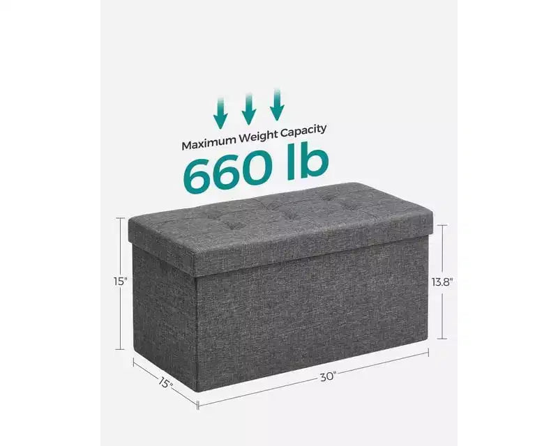 SONGMICS Banc de Rangement Ottoman 30 Pouces, Coffre de Rangement, Repose-Pieds, Supporte jusqu'à 300 kg, pour Chambre, Salon