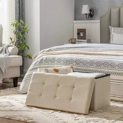 SONGMICS Banc de Rangement Ottoman 30 Pouces, Coffre de Rangement, Repose-Pieds, Supporte jusqu'à 300 kg, pour Chambre, Salon