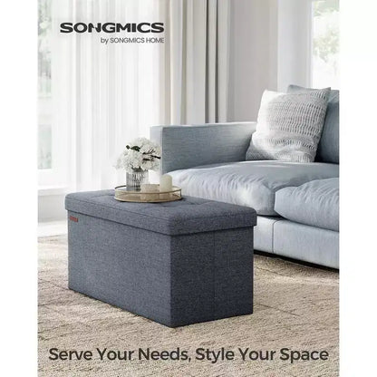 SONGMICS Banc de Rangement Ottoman 30 Pouces, Coffre de Rangement, Repose-Pieds, Supporte jusqu'à 300 kg, pour Chambre, Salon