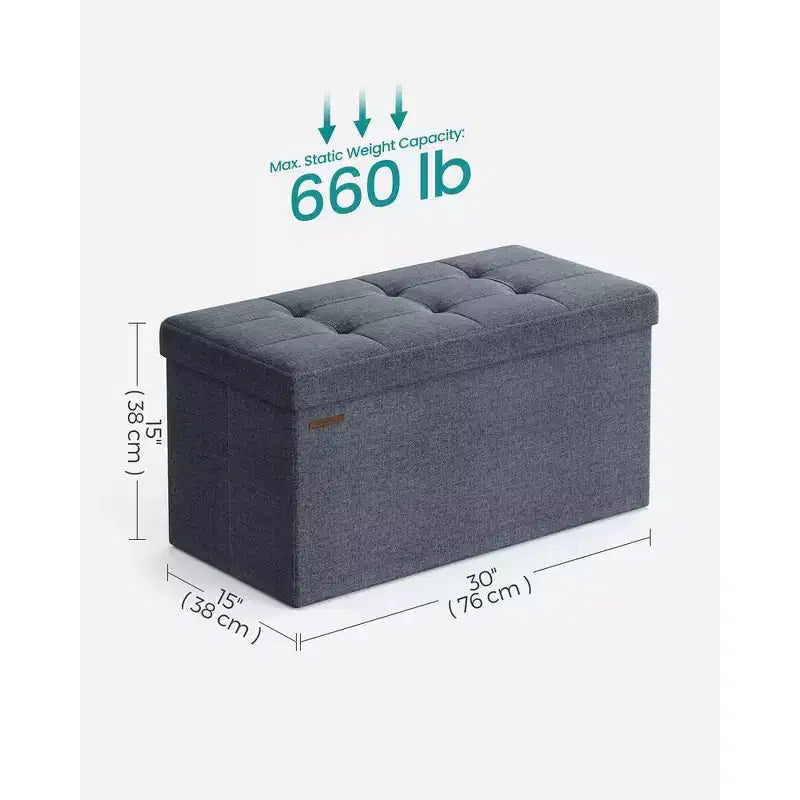 SONGMICS Banc de Rangement Ottoman 30 Pouces, Coffre de Rangement, Repose-Pieds, Supporte jusqu'à 300 kg, pour Chambre, Salon
