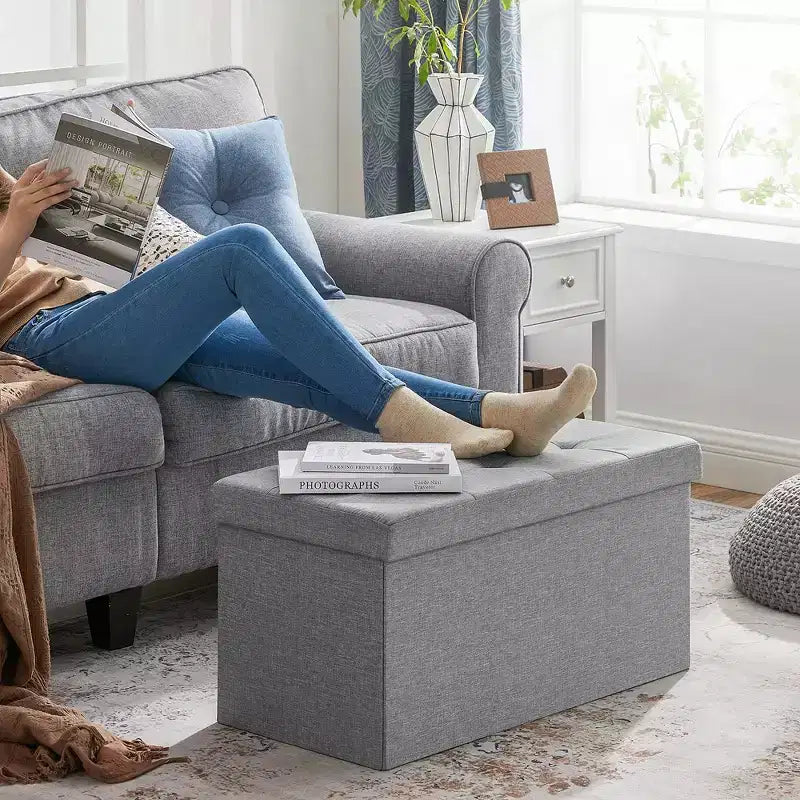 SONGMICS Banc de Rangement Ottoman 30 Pouces, Coffre de Rangement, Repose-Pieds, Supporte jusqu'à 300 kg, pour Chambre, Salon