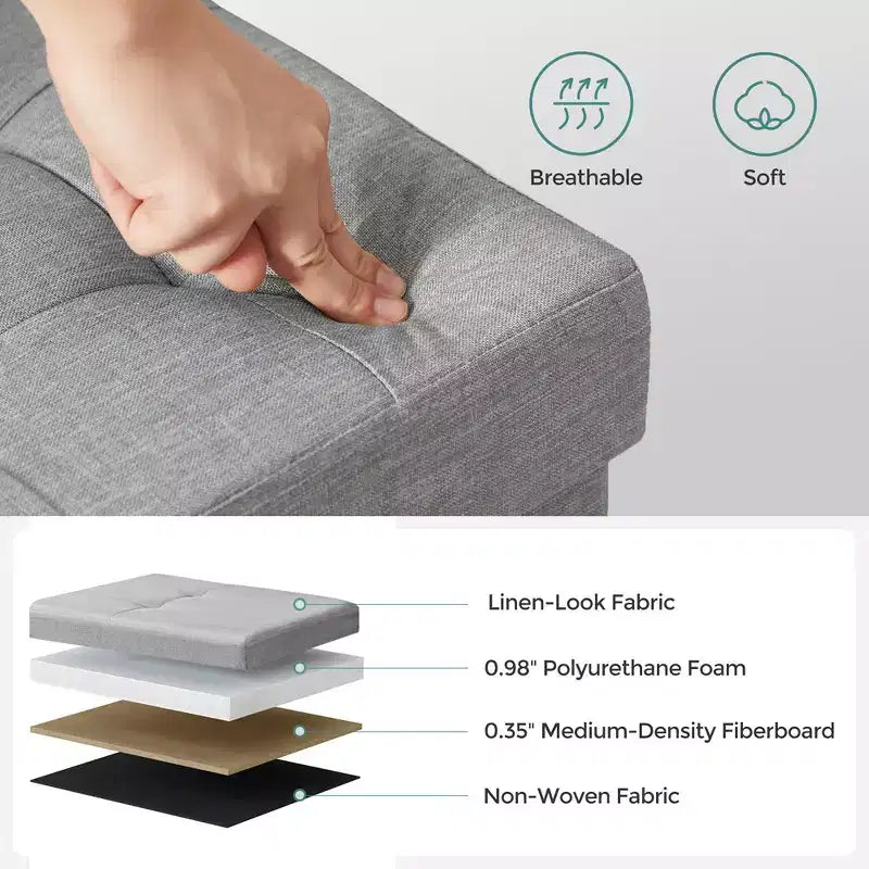 SONGMICS Banc de Rangement Ottoman 30 Pouces, Coffre de Rangement, Repose-Pieds, Supporte jusqu'à 300 kg, pour Chambre, Salon
