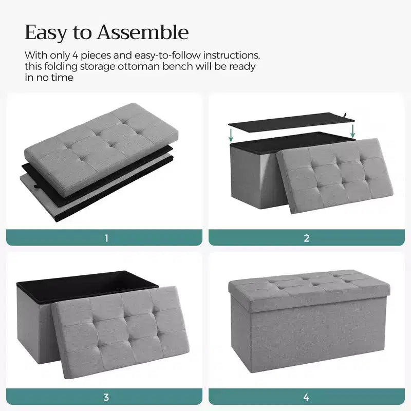 SONGMICS Banc de Rangement Ottoman 30 Pouces, Coffre de Rangement, Repose-Pieds, Supporte jusqu'à 300 kg, pour Chambre, Salon