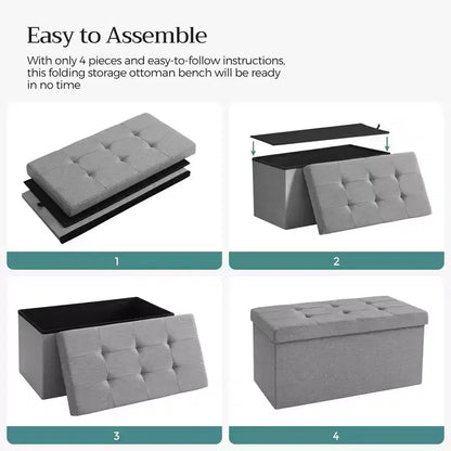 SONGMICS Banc de Rangement Ottoman 30 Pouces, Coffre de Rangement, Repose-Pieds, Supporte jusqu'à 300 kg, pour Chambre, Salon
