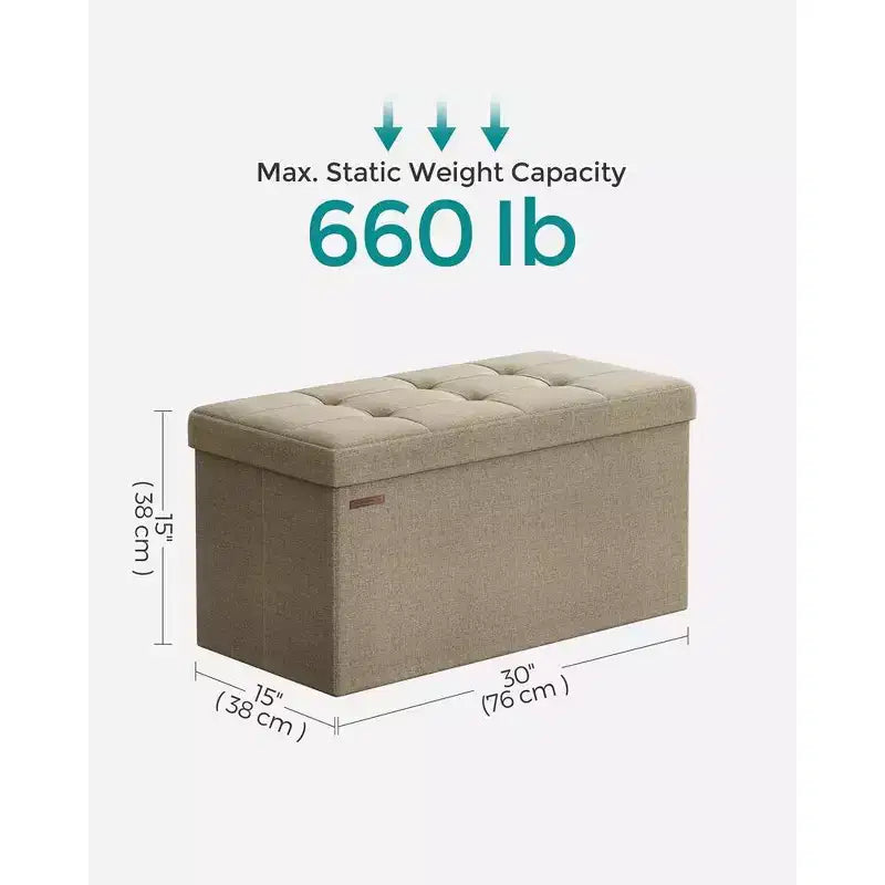SONGMICS Banc de Rangement Ottoman 30 Pouces, Coffre de Rangement, Repose-Pieds, Supporte jusqu'à 300 kg, pour Chambre, Salon