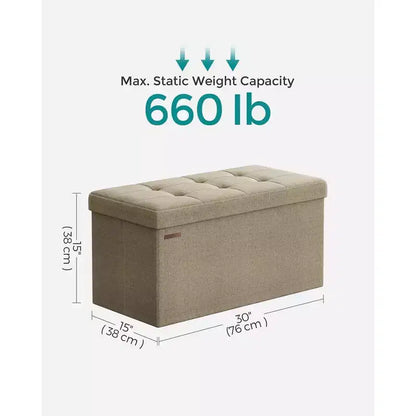 SONGMICS Banc de Rangement Ottoman 30 Pouces, Coffre de Rangement, Repose-Pieds, Supporte jusqu'à 300 kg, pour Chambre, Salon