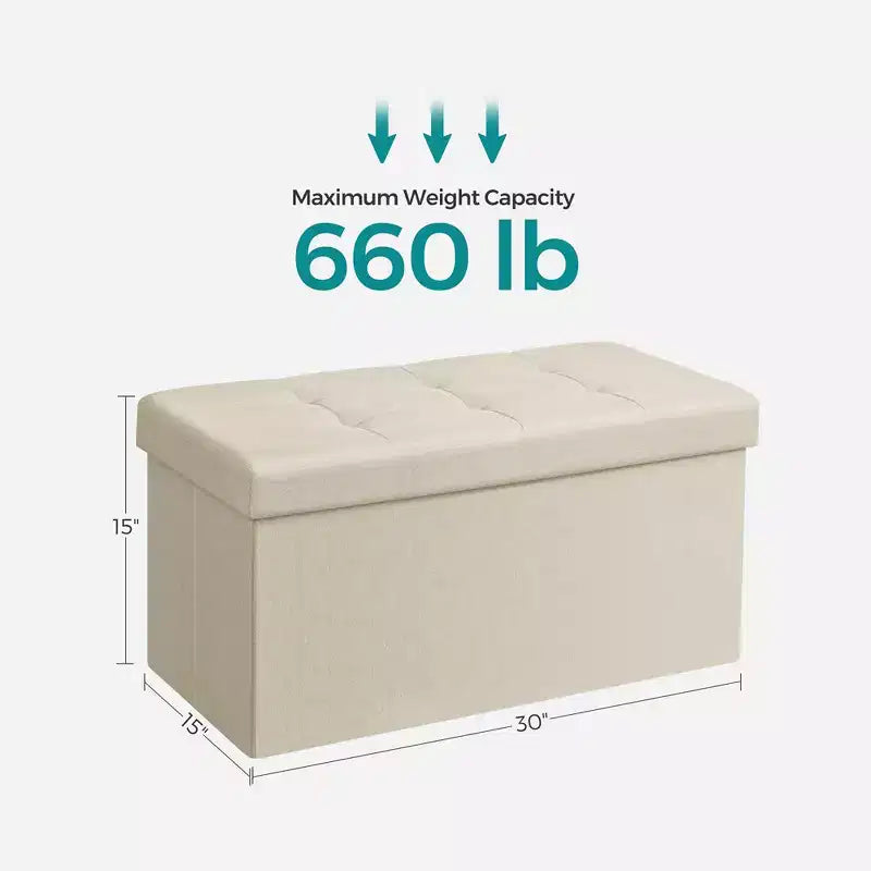 SONGMICS Banc de Rangement Ottoman 30 Pouces, Coffre de Rangement, Repose-Pieds, Supporte jusqu'à 300 kg, pour Chambre, Salon