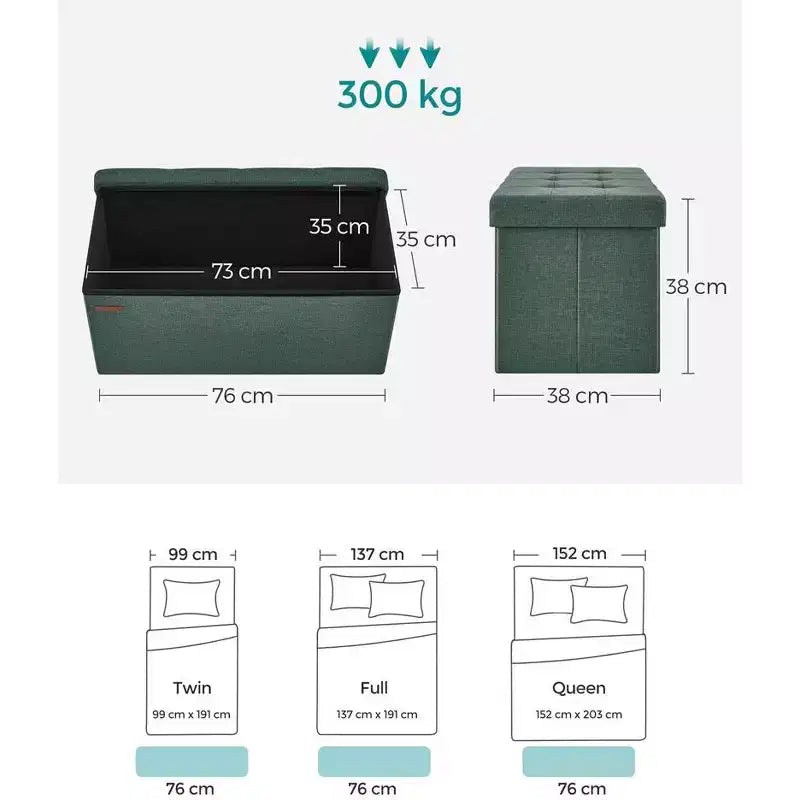 SONGMICS Banc de Rangement Ottoman 30 Pouces, Coffre de Rangement, Repose-Pieds, Supporte jusqu'à 300 kg, pour Chambre, Salon
