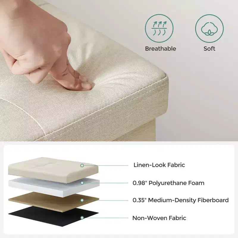 SONGMICS Banc de Rangement Ottoman 30 Pouces, Coffre de Rangement, Repose-Pieds, Supporte jusqu'à 300 kg, pour Chambre, Salon