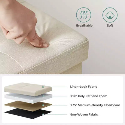 SONGMICS Banc de Rangement Ottoman 30 Pouces, Coffre de Rangement, Repose-Pieds, Supporte jusqu'à 300 kg, pour Chambre, Salon
