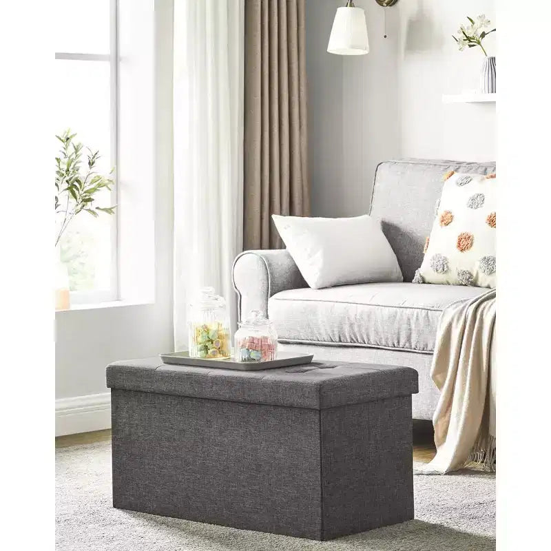 SONGMICS Banc de Rangement Ottoman 30 Pouces, Coffre de Rangement, Repose-Pieds, Supporte jusqu'à 300 kg, pour Chambre, Salon