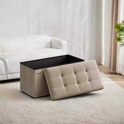 SONGMICS Banc de Rangement Ottoman 30 Pouces, Coffre de Rangement, Repose-Pieds, Supporte jusqu'à 300 kg, pour Chambre, Salon