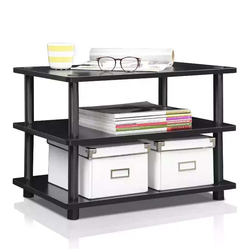 Meuble TV d'angle 3 niveaux Furinno Easy Assembly pour téléviseurs jusqu'à 25", étagères de rangement CorLiving Blackwood