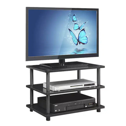 Meuble TV d'angle 3 niveaux Furinno Easy Assembly pour téléviseurs jusqu'à 25", étagères de rangement CorLiving Blackwood