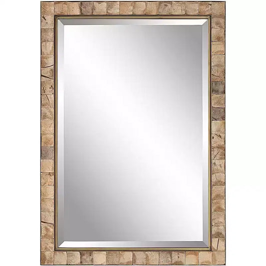 Uttermost Rectangular Vanity Decorative Wall Mirror Rustic Beveled Dark Gold Polished Coconut Frame 27 3/4 Wide for Bathroom