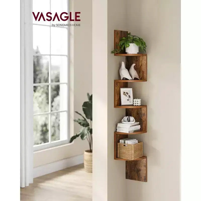 VASAGLE Étagère d'Angle, Étagère Murale Flottante à 5 Niveaux pour Plantes