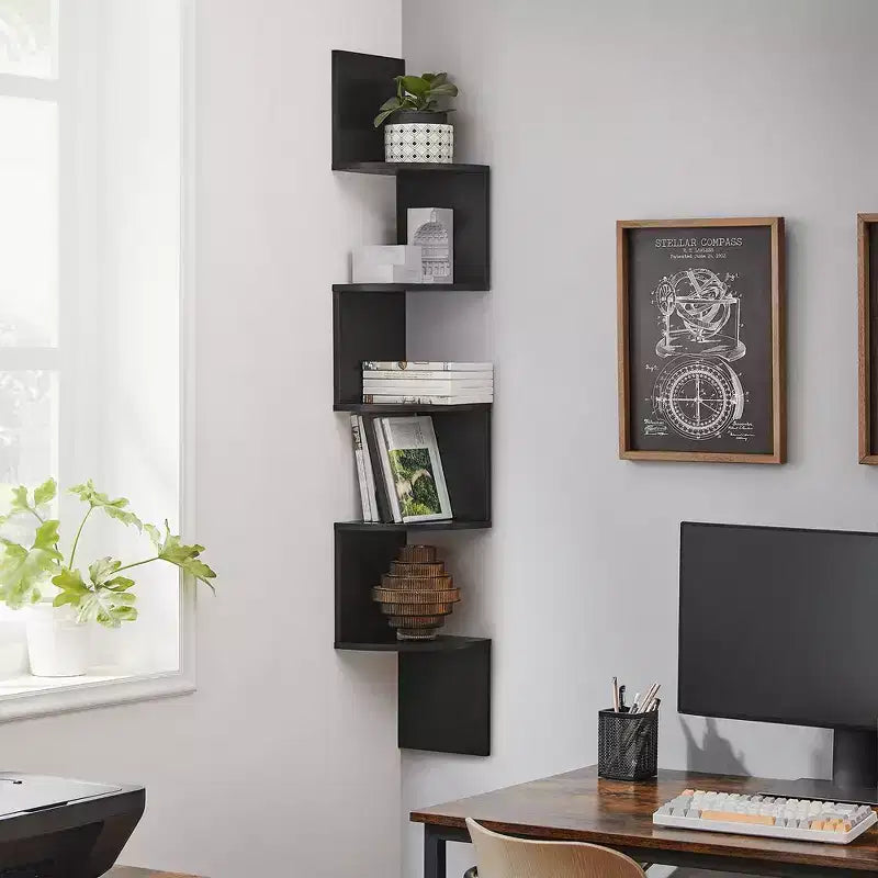 VASAGLE Corner Shelf, 5-Tier Floating Wall Shelf Plant Shelf