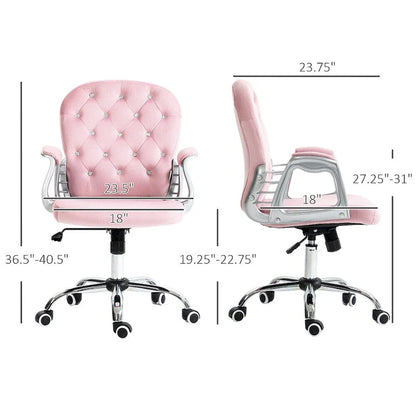 Fauteuil de bureau à hauteur réglable en velours avec accoudoirs rembourrés et roulettes - S.O.