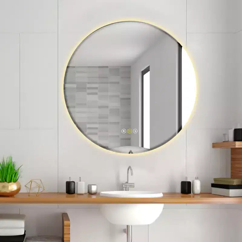 Miroir de courtoisie de salle de bain mural Stufurhome rond, biseauté, anti-buée, à mémoire, avec DEL à intensité variable et 3 couleurs.