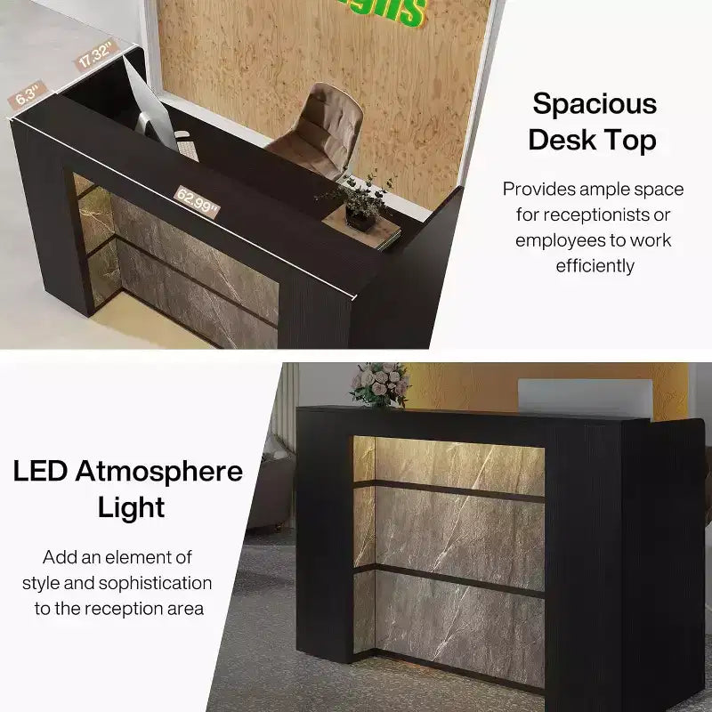 Comptoir de réception avec lumières LED Lantine de 160 cm