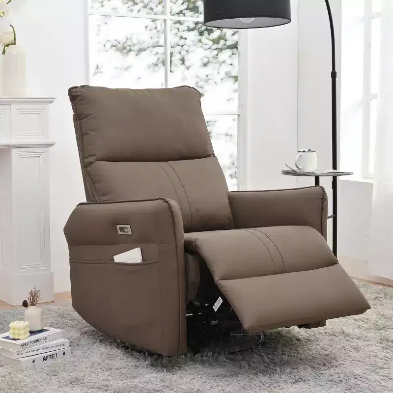 360/270 Degree Swivel Upholstered Rocking Recliner Chair with Side Pockets/USB Ports, Power Swivel Glider, 4W-ModernLuxe