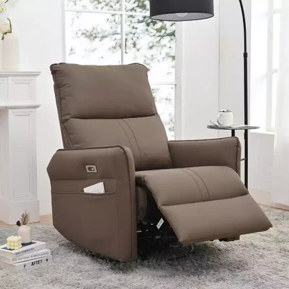 360/270 Degree Swivel Upholstered Rocking Recliner Chair with Side Pockets/USB Ports, Power Swivel Glider, 4W-ModernLuxe