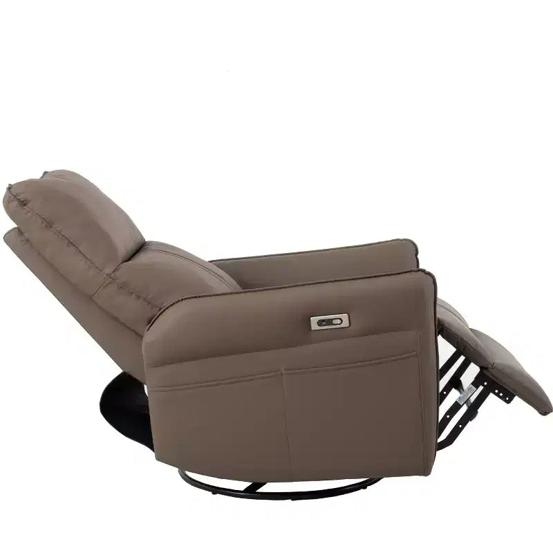 Fauteuil inclinable à bascule rembourré pivotant à 360/270 degrés avec poches latérales/ports USB, planeur pivotant électrique, 4W-ModernLuxe