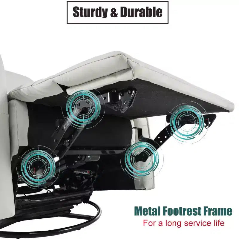 Fauteuil inclinable à bascule rembourré pivotant à 360/270 degrés avec poches latérales/ports USB, planeur pivotant électrique, 4W-ModernLuxe