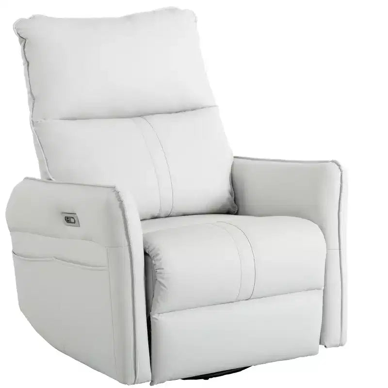 Fauteuil inclinable à bascule rembourré pivotant à 360/270 degrés avec poches latérales/ports USB, planeur pivotant électrique, 4W-ModernLuxe
