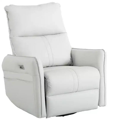 Fauteuil inclinable à bascule rembourré pivotant à 360/270 degrés avec poches latérales/ports USB, planeur pivotant électrique, 4W-ModernLuxe