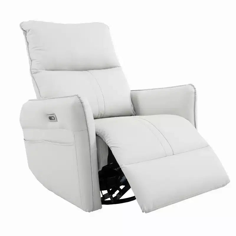 Fauteuil inclinable à bascule rembourré pivotant à 360/270 degrés avec poches latérales/ports USB, planeur pivotant électrique, 4W-ModernLuxe